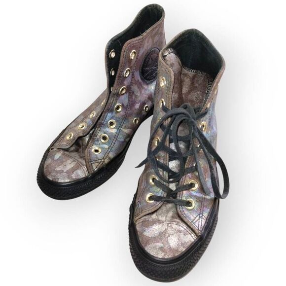 Converse Womens Sz 7 Chuck Taylor AllStar Black Wedge Irridescent High Tops Y2K - Picture 2 of 10